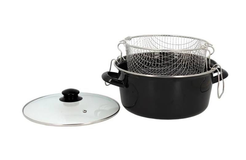 Friteuse 26cm acier émaillé panier + couvercle