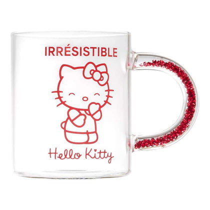Mug verre 30CL Hello Kitty anse paillettes