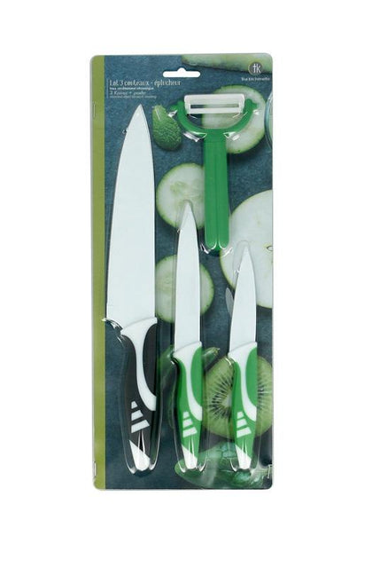 Set 3 couteaux revêtu céramique + éplucheur